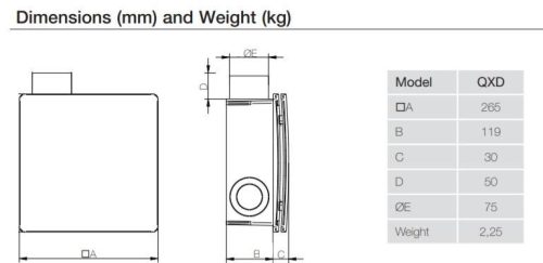 Aerauliqa QXD-80T ventilátor, magas nyomásértékkel, utószellőztető funkcióval, beépített pillangószeleppel, WC csésze elszívásához