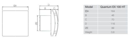 AERAULIQA Quantum EX-100 HT ventilátor utószellőztető, páraérzékelő és alapszellőztető funkcióval
