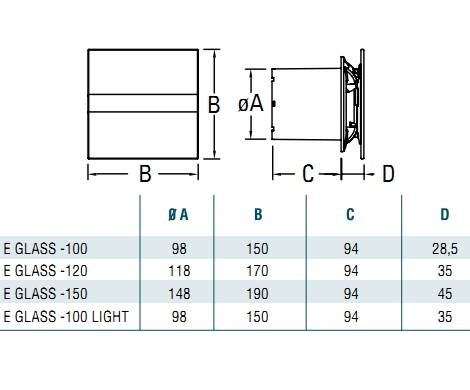Cata E-100GSTH ventilátor üveg előlappal, utószellő és páraérzékelő funkcióval