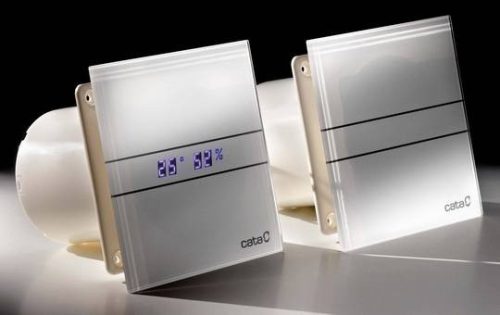 Cata E-120GTH ventilátor üveg előlappal, utószellőztető és páraérzékelő funkcióval, fehér