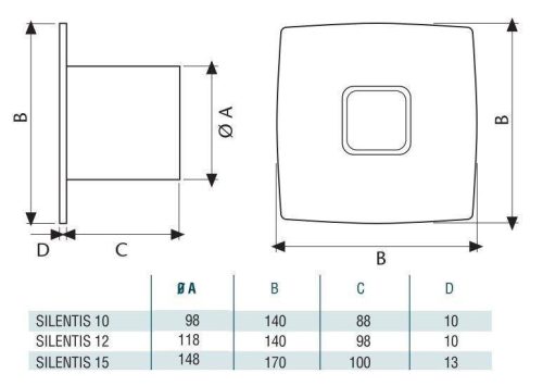 Cata Silentis 10 Timer (Low Noise) ventilátor utószellőztető funkcióval, pillangószeleppel
