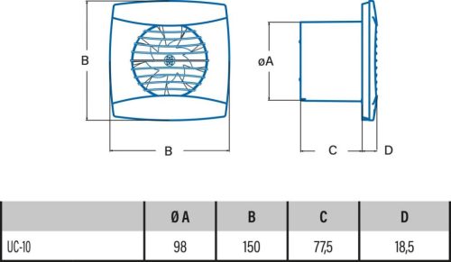 Cata UC-10 Hygro ventilátor utószellőztető és páraérzékelő funkcióval, fordulatszám állítási lehetőséggel, pillangószeleppel, fehér