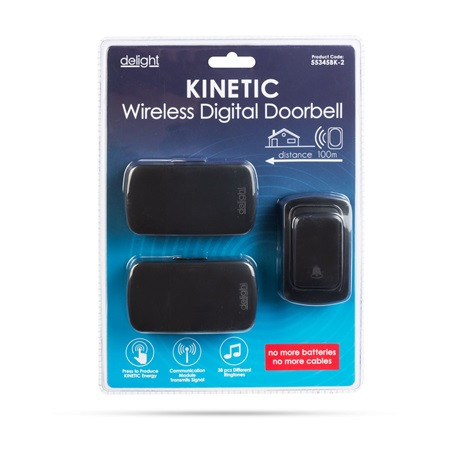 Delight DIGITÁLIS ELEM- ÉS VEZETÉK NÉLKÜLI CSENGŐ - KINETIC - 2 BELTÉRI - FEKETE 55345BK-2